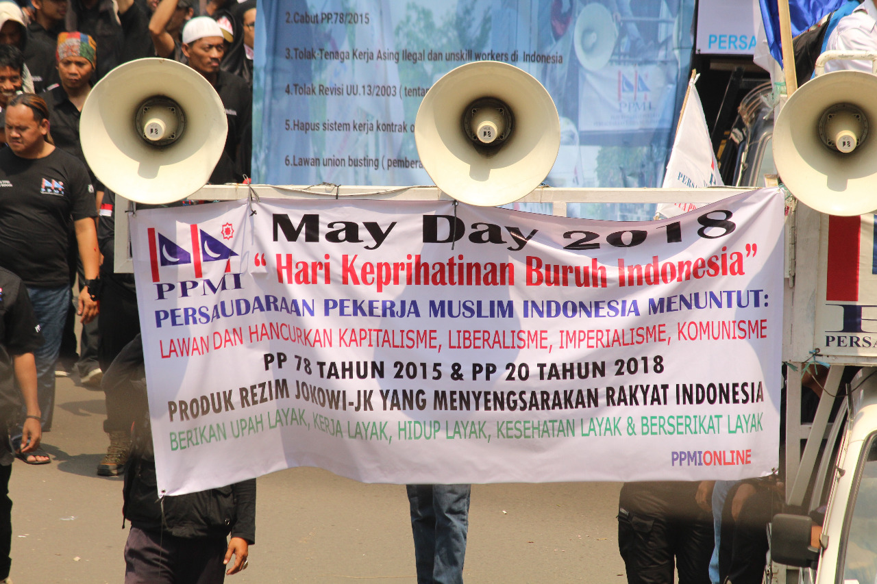 Beim Tag der Arbeit 2018 in Jakarta fördern die Gewerkschaften rassistische und xenophobische Ideologien © Dina Septi Utami